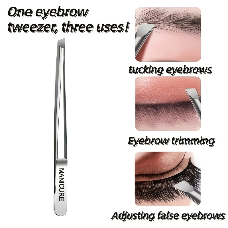 Stainless Steel Slant Tip Eyebrow Tweezers Set 2pcs with Box Eyebrow Tweezers Set PLUSH