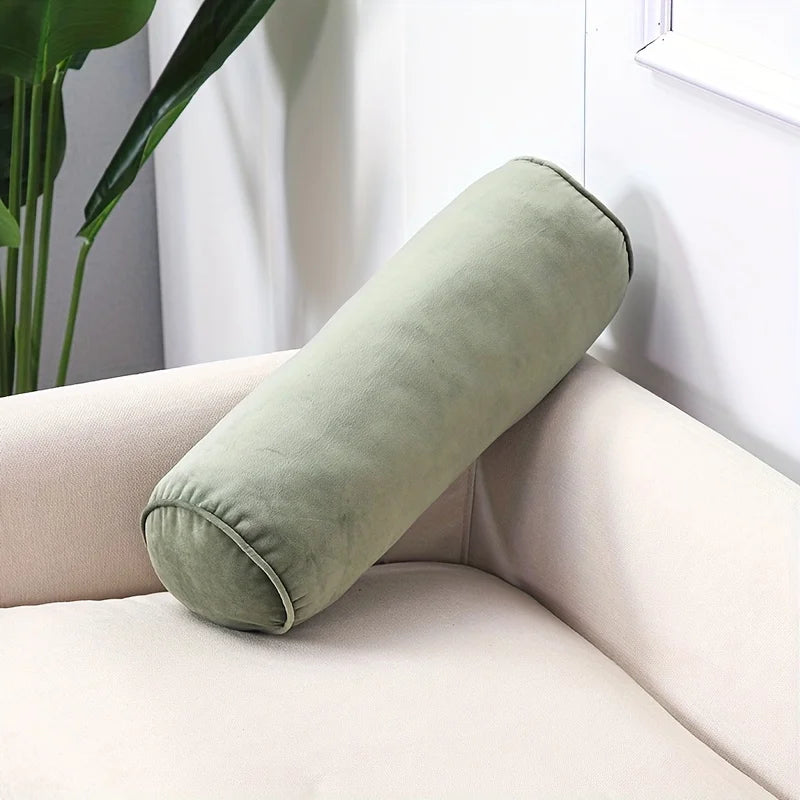 Classic Velvet Cylindrical Bolster Pillow | Soft Knit Home Decor Decorative Bolster Pillow PLUSH Green 50x17cm