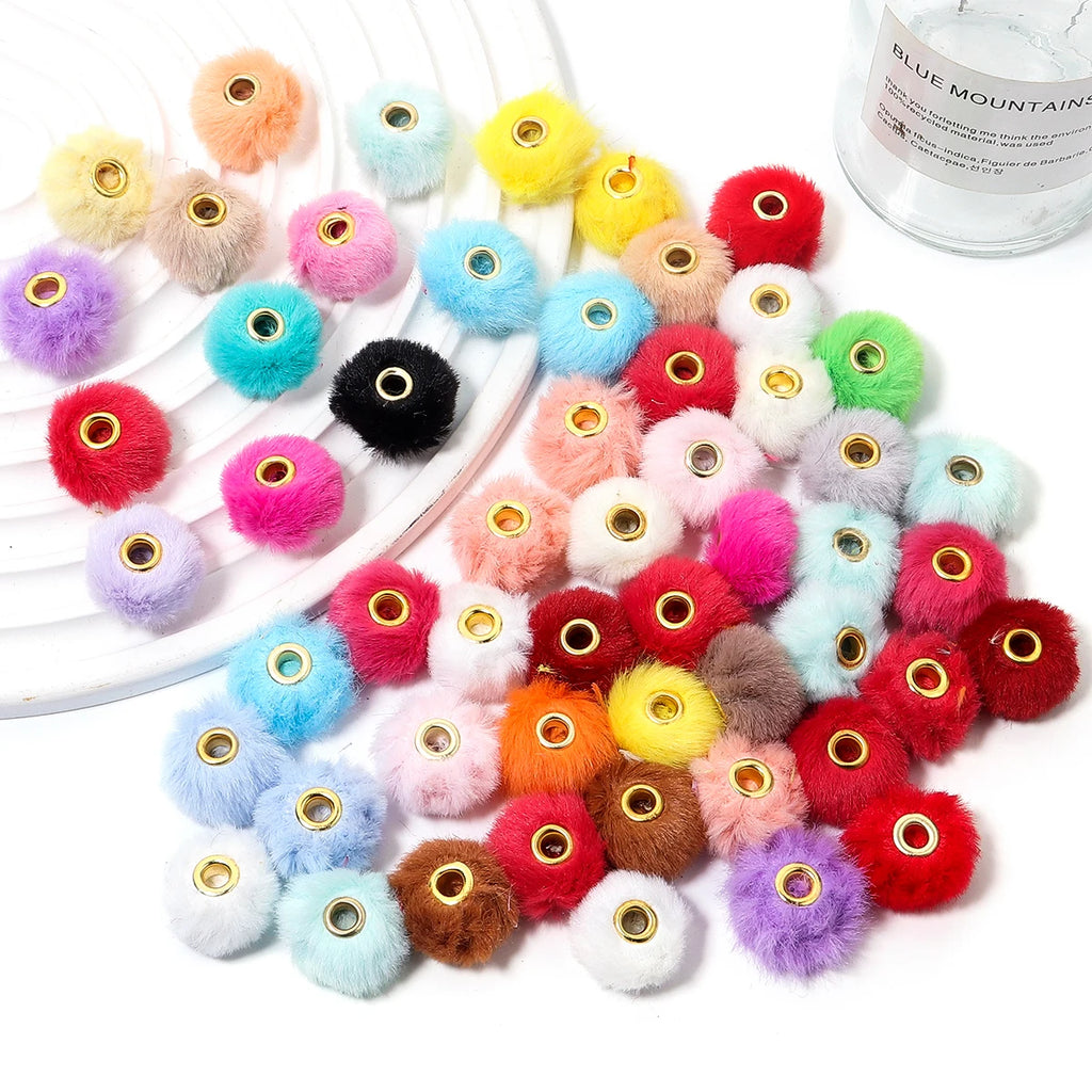 10pcs Pompom Plush Fur Ball Beads – Multicolor DIY Jewelry Pompom Spacer Beads PLUSH