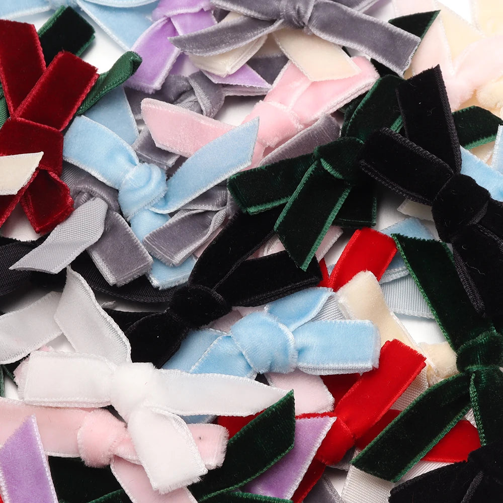 10pcs Velvet Flocking Bow Ribbons 1cm – DIY Hair & Gift Decor Velvet Bow Ribbons PLUSH