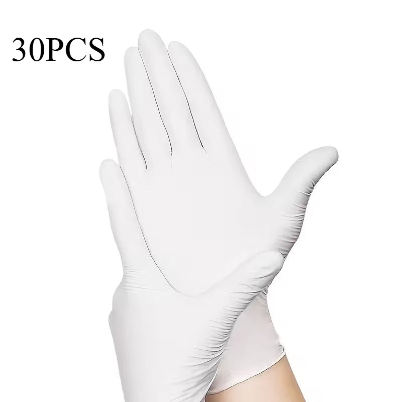 White Nitrile Disposable Gloves 30/60pcs – Waterproof Cleaning Disposable Cleaning Gloves PLUSH 30PCS L