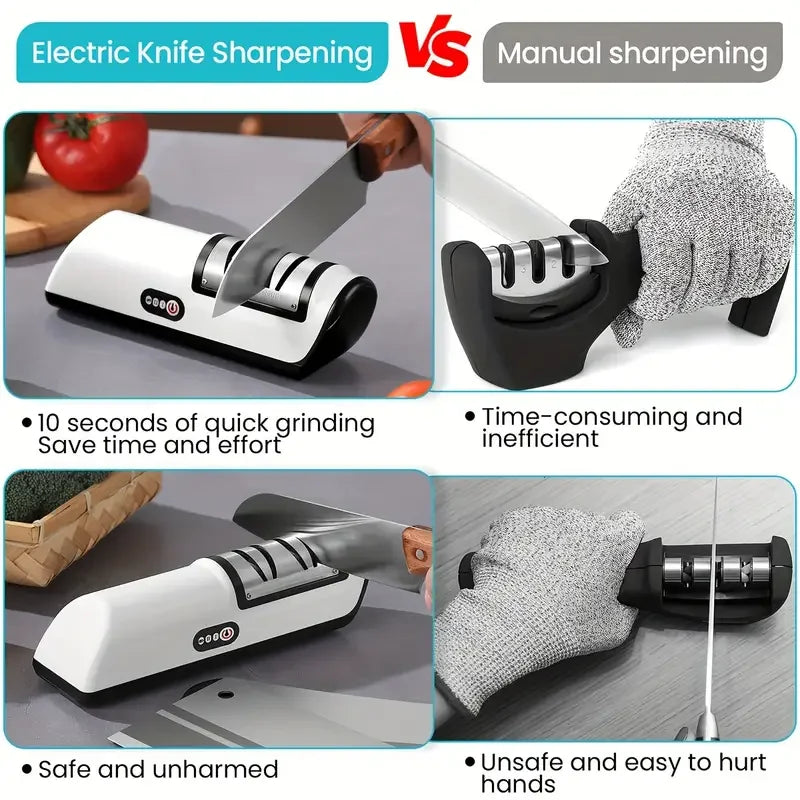 Electric Knife Sharpener – Automatic Non-Slip Kitchen Tool Electric Knife Sharpener PLUSH