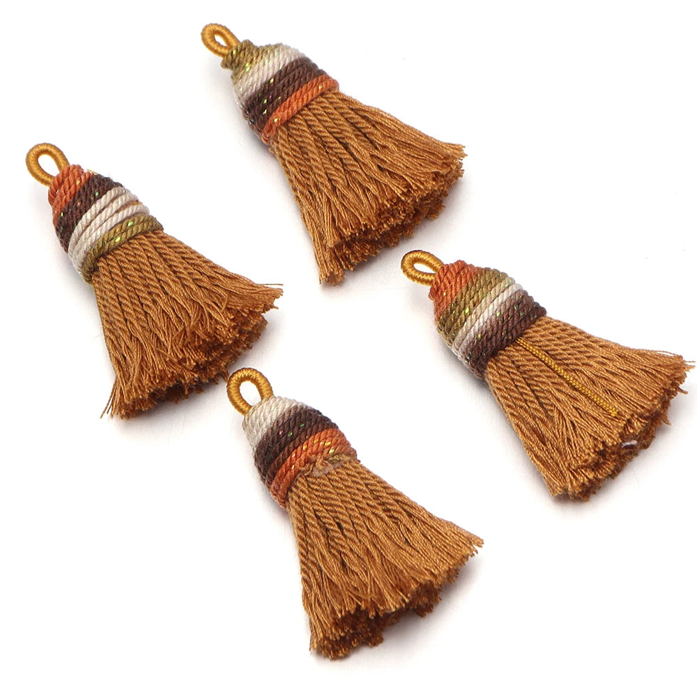 4pcs Gradient Glitter Mini Tassel Charms – DIY Jewelry Making Tassel Charms PLUSH Brown Yellow