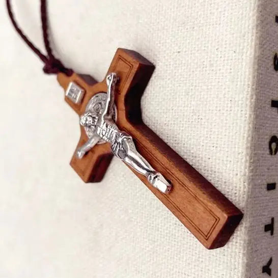 Wood & Metal Cross Necklace – Unisex Christian Faith Gift Cross Pendant Necklace PLUSH