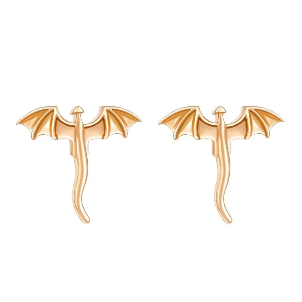Vintage Dragon Stud Earrings – Unique Flying Dragon Metal Studs Dragon Stud Earrings PLUSH Gold