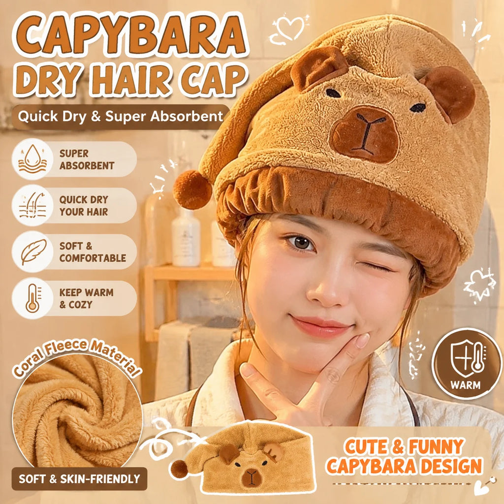 Capybara Hair Towel Wrap – Quick Dry Coral Fleece Turban Hair Towel Wrap PLUSH