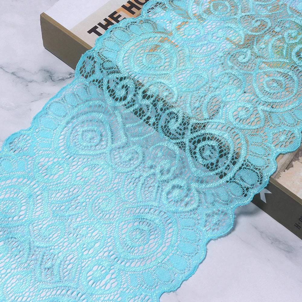 18cm Elastic Floral Lace Trim 1 Yard – DIY Sewing & Crafts Elastic Lace Trim PLUSH lake blue 18cm