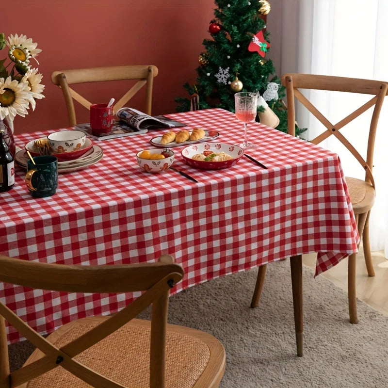 Christmas Red & White Plaid Tablecloth – Polyester Blend Holiday Tablecloth PLUSH