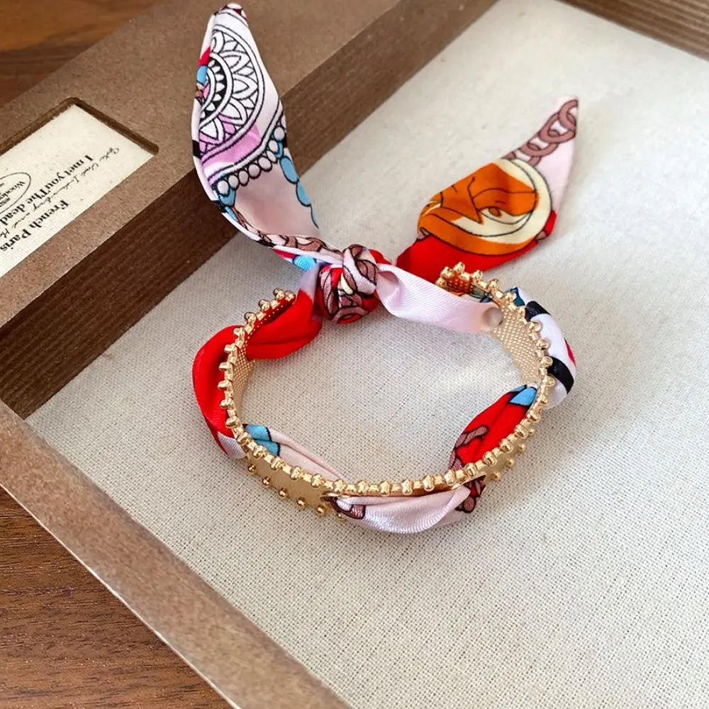 Bohemian Silk Cuff Bracelet – Retro Metal Alloy Scarf Bangle Cuff Bracelet PLUSH