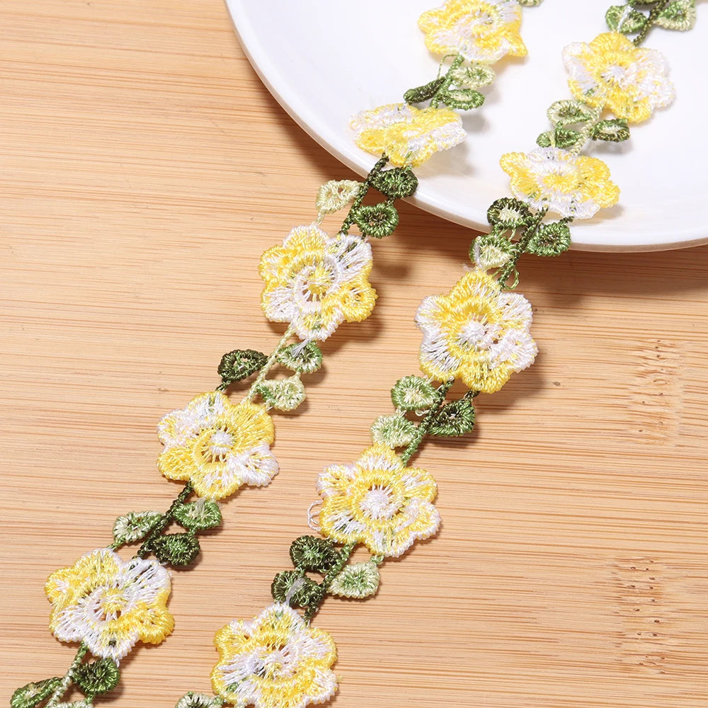 2 Yards Colorful Embroidery Flower Lace Trim for DIY Sewing Embroidery Lace Trim PLUSH yellow 2cm