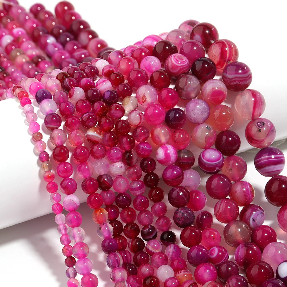 Hot Pink Stripe Agate Beads 4–12mm | Natural Stone DIY Jewelry Natural Stone Beads PLUSH