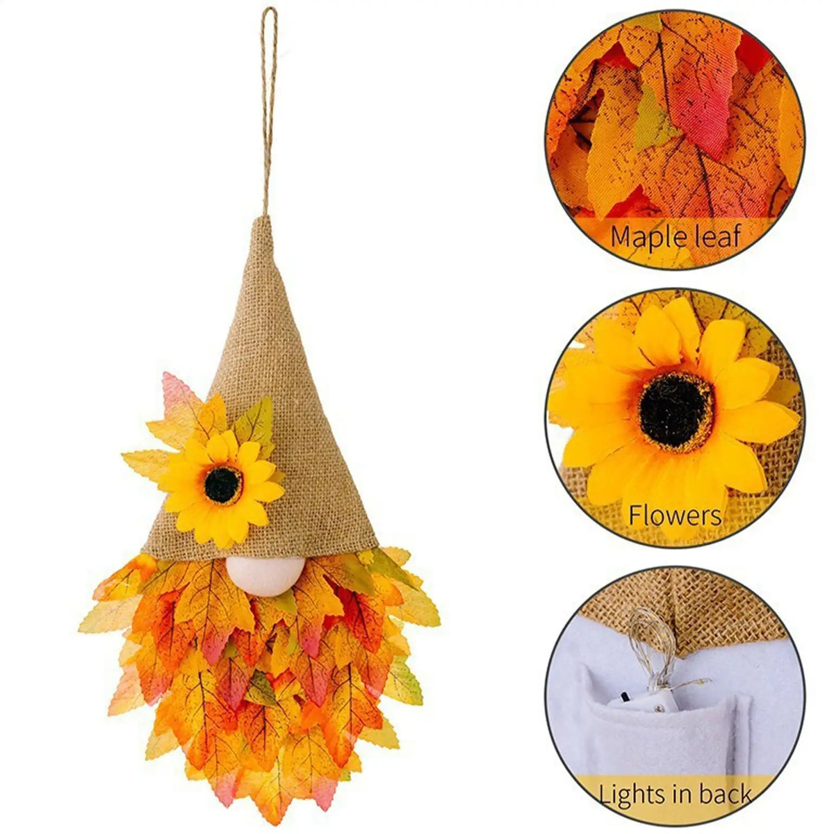 Fall Gnome Wreath – Artificial Autumn Door & Wall Decoration Seasonal Wreath Decor PLUSH