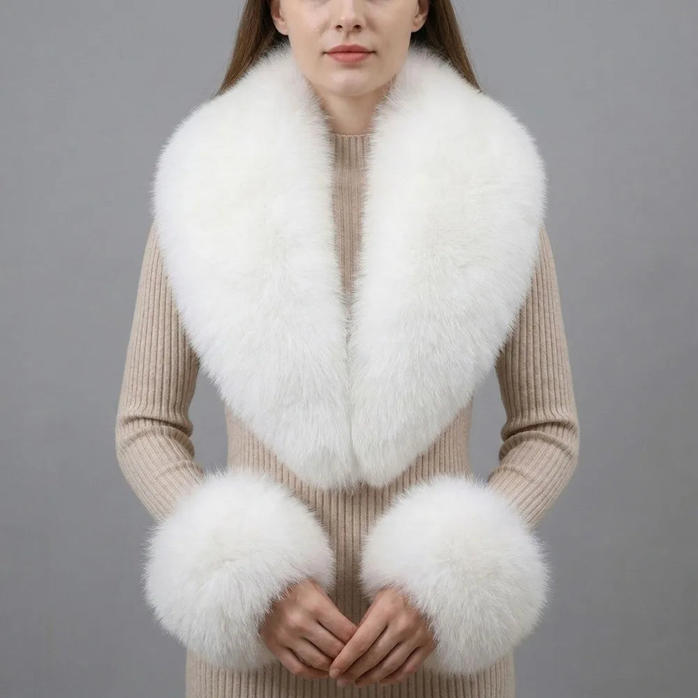 Faux Fur Scarf & Cuffs Set – Detachable Neck Warmer Women Faux Fur Scarf Set PLUSH