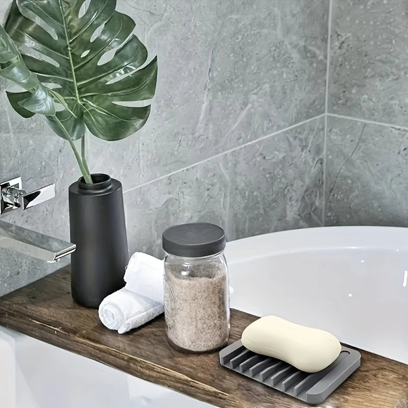 Silicone Square Soap Holder with Drainage – No Drilling Soap Dish Holder PLUSH