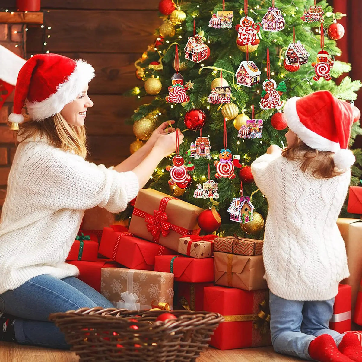 Christmas Wooden House Ornaments – Painted Xmas Tree Pendants Christmas Tree Ornaments PLUSH
