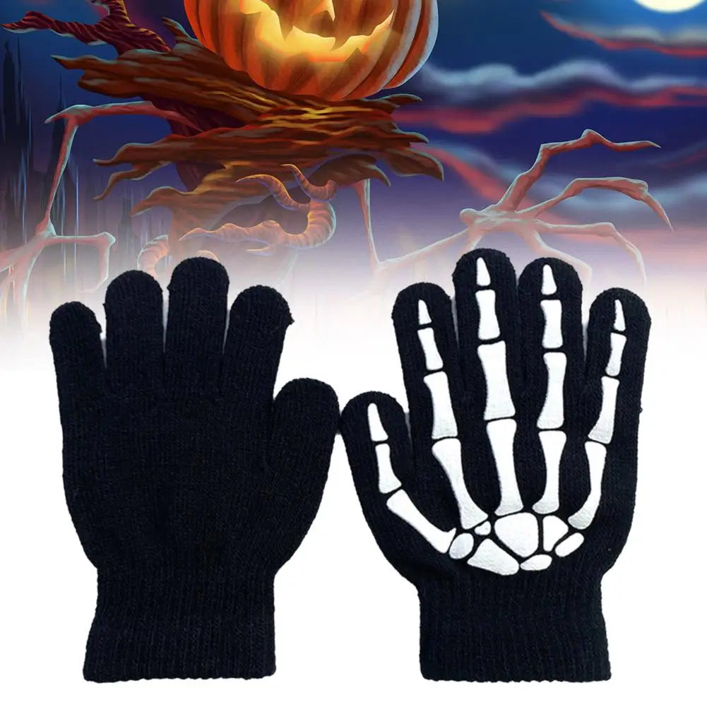 Halloween Skull Skeleton Full Finger Gloves – Cycling Costume Costume Gloves PLUSH