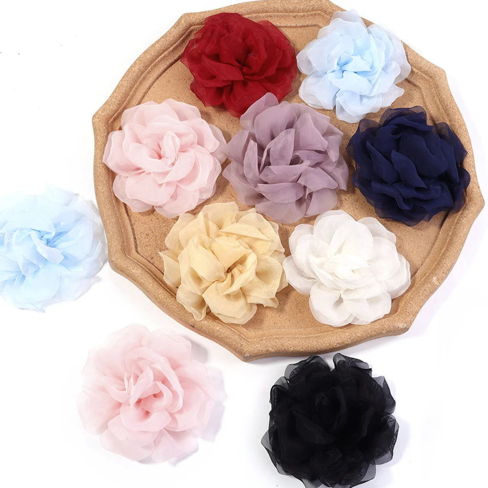 2pcs Korean Chiffon Flower Appliques for DIY Hair & Clothes Fabric Flower Appliques PLUSH