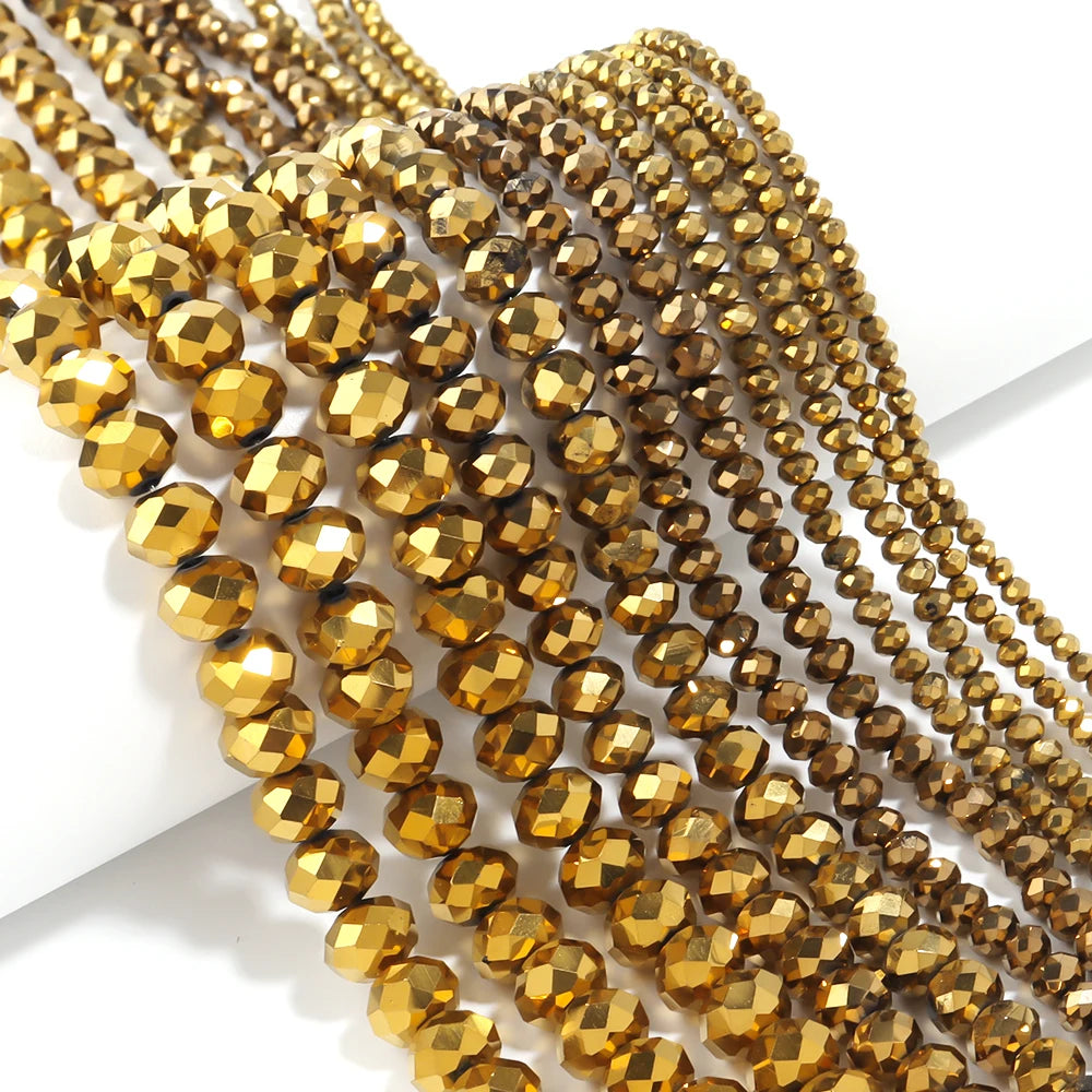 Gold Faceted Crystal Glass Spacer Beads 3–10mm | DIY Jewelry Crystal Spacer Beads PLUSH