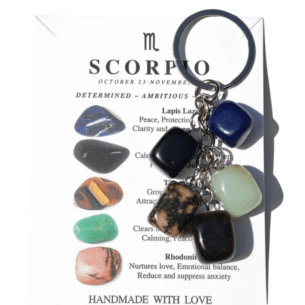Zodiac Constellation Birthstone Keychain – Stone & Alloy Zodiac Keychain PLUSH Scorpio