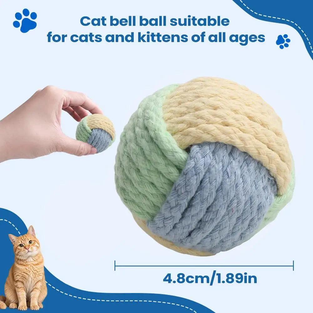 Interactive Cotton Rope Bell Ball Cat Chew Toy – 1 PC Cat Chew Toy PLUSH Mixed Color