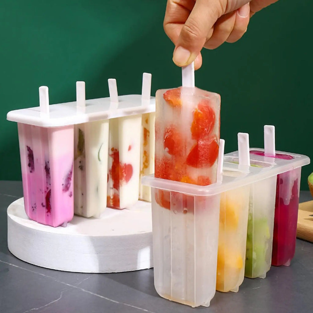 4-Cavity Popsicle Mold with Lid – DIY Ice Cream & Ice Pop Tray Ice Pop Mold PLUSH