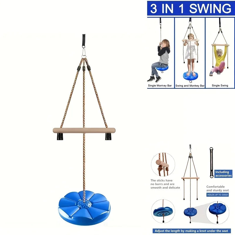 3-in-1 Rope Swing Set with Monkey Bars – Heavy Duty Outdoor Outdoor Swing Set PLUSH