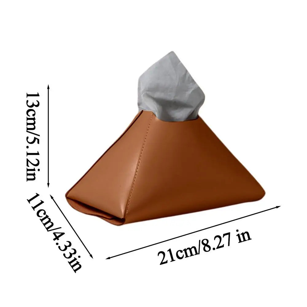 PU Leather Triangle Tissue Box Cover | Desktop Organizer Tissue Box Holder PLUSH Brown