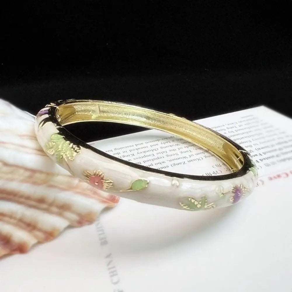 Chinese Cloisonne Enamel Peony Filigree Double Bangle Bracelet Enamel Bangle Bracelet PLUSH white