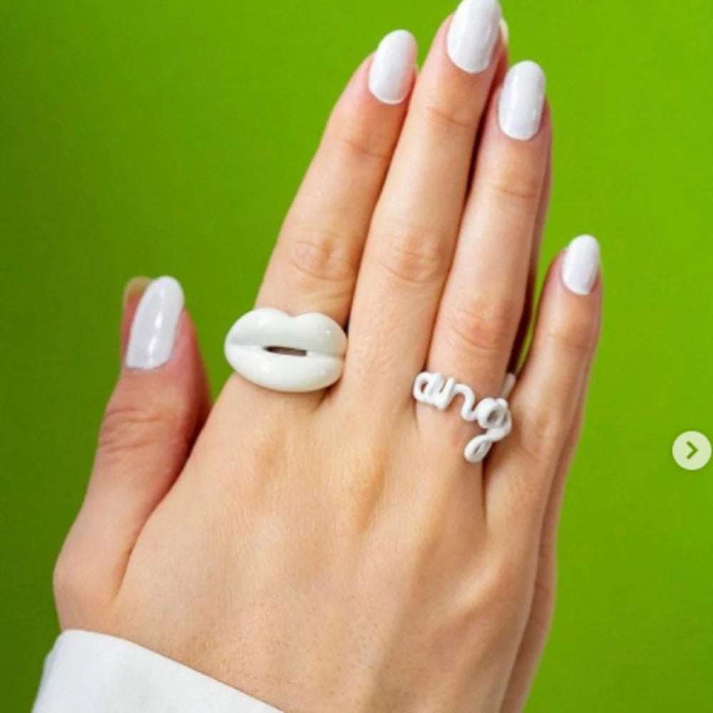 Vintage Punk Acrylic Lips Resin Ring | Transparent Geometric Fashion Resin Ring PLUSH