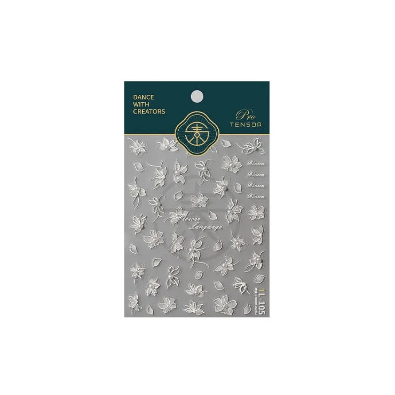 White Lace Floral Pearl Nail Stickers – Elegant Manicure Decals Nail Art Stickers PLUSH
