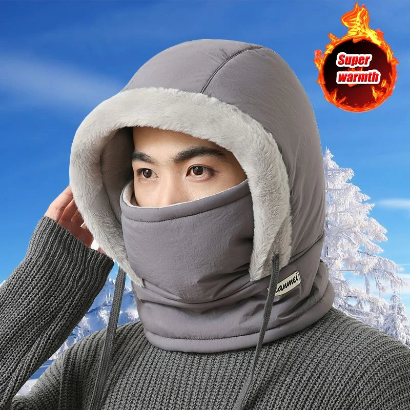 3-in-1 Winter Hooded Hat Face Mask & Scarf – Windproof Warm Winter Hat Set PLUSH