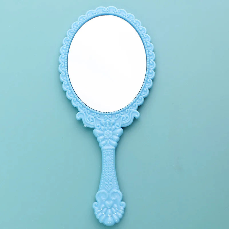 Vintage Handheld Makeup Mirror – Portable Round Cosmetic Mirror Handheld Makeup Mirror PLUSH Light Blue