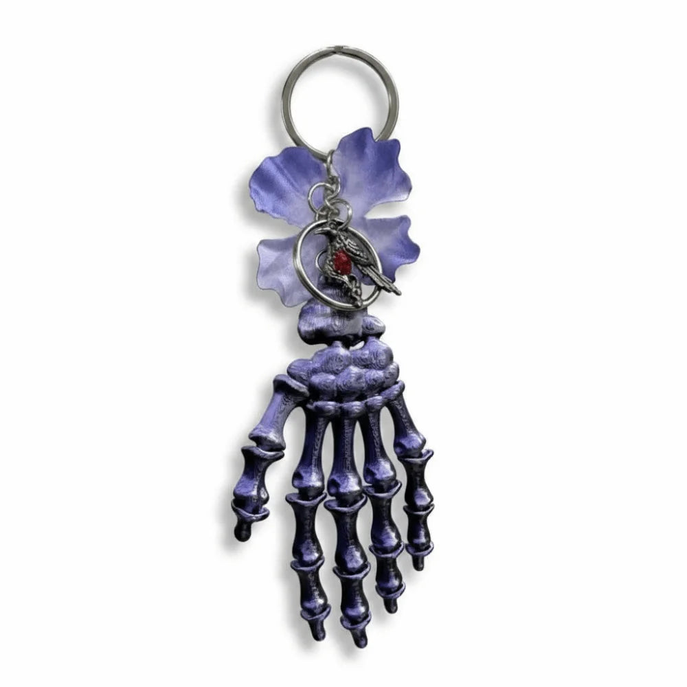 Gothic Skeleton Hand Keychain – Floral Articulated Pendant Gothic Keychain Pendant PLUSH Purple