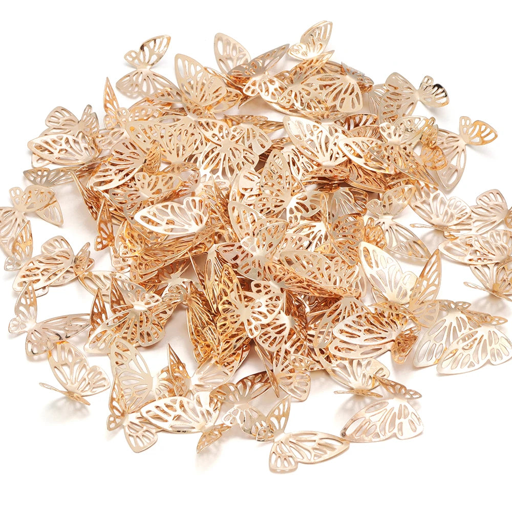 50pcs Iron Hollow 3D Butterfly Filigree Charms – DIY Jewelry Jewelry Making Charms PLUSH kc gold