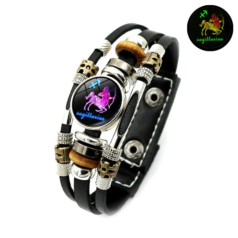Luminous Constellation Leather Bracelet – Unisex Multilayer Charm Bracelet PLUSH Sagittarius