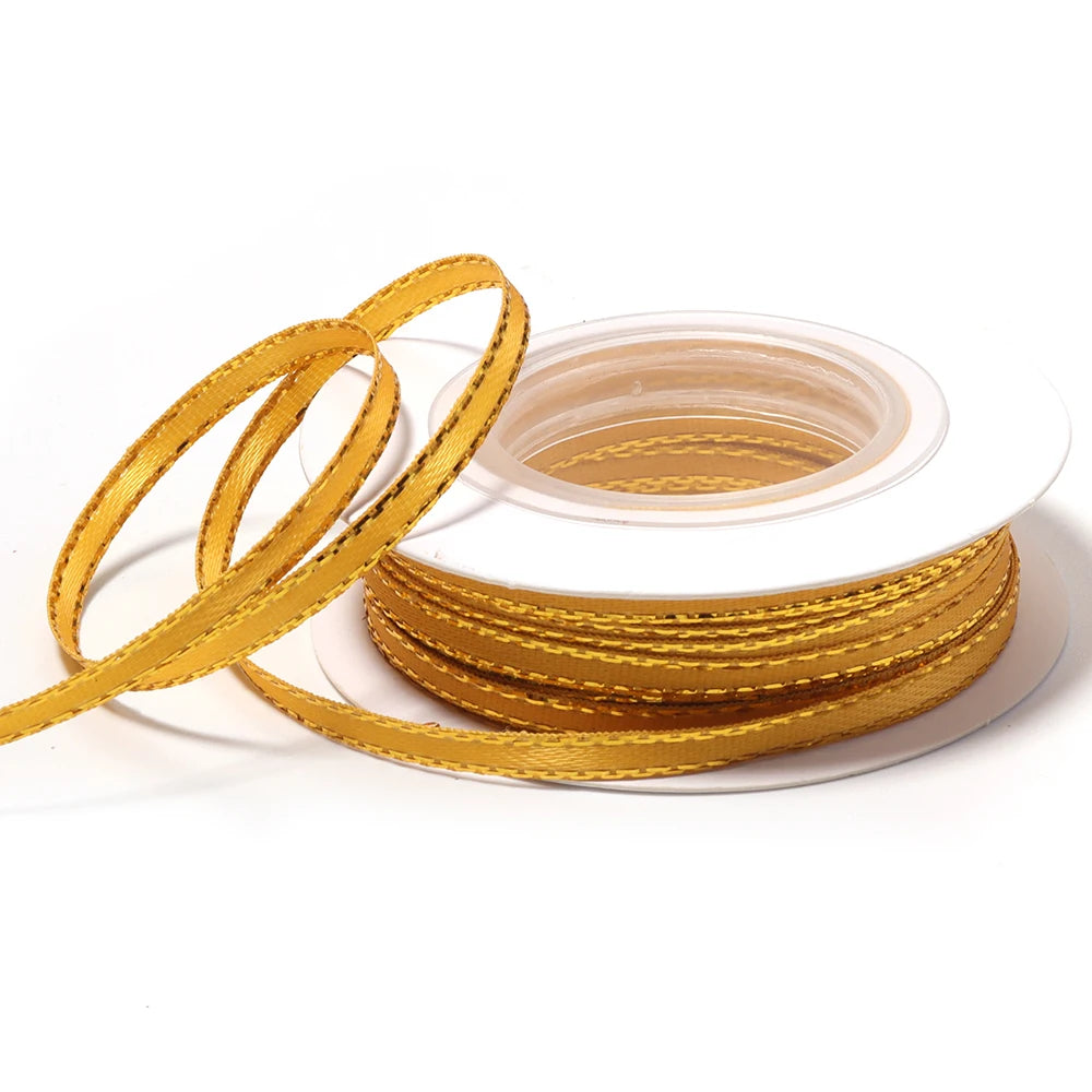 18m Gold Edge Double Face Satin Ribbon 3mm | Gift & Cake Decor Satin Craft Ribbon PLUSH golden 3mm