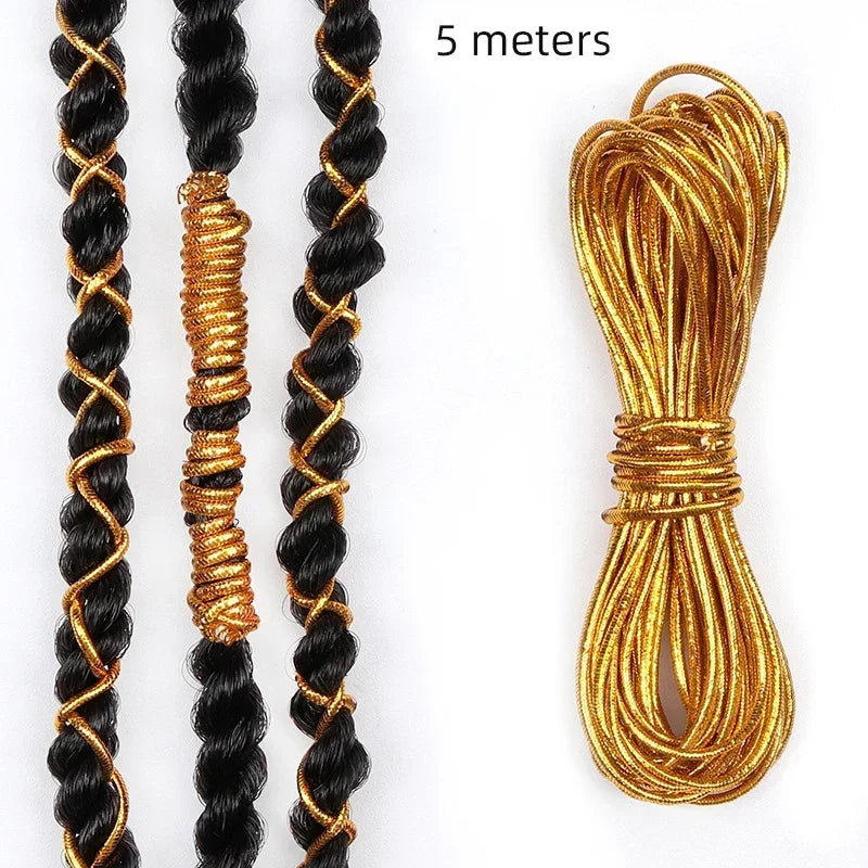 Silver Gold Shimmer Braiding Hair Cord – 5m Elastic Rope Hair Braiding Cord PLUSH Golden 5Meters