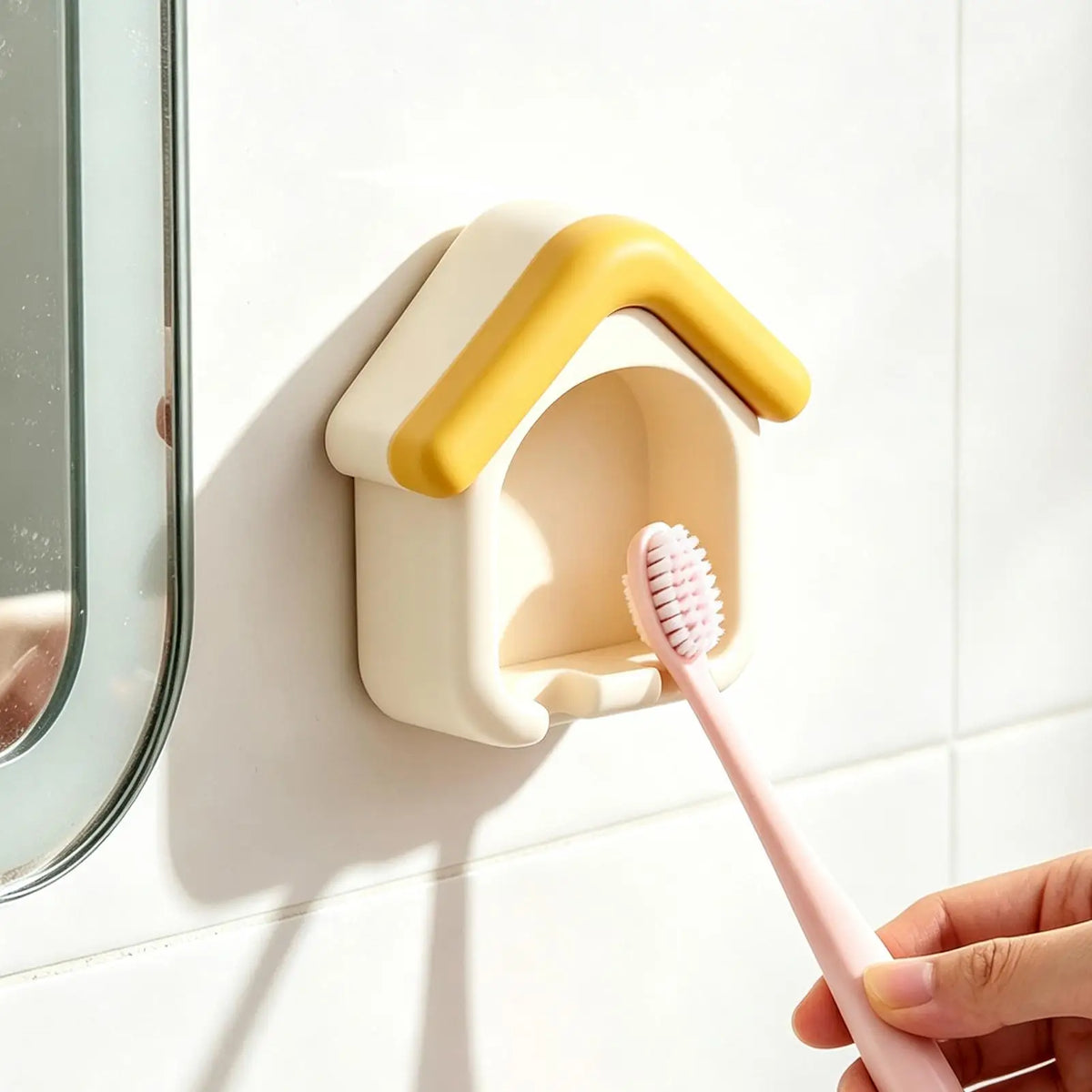 House Shape Wall Mount Toothbrush Holder – 2 Slot Bathroom Toothbrush Holder PLUSH