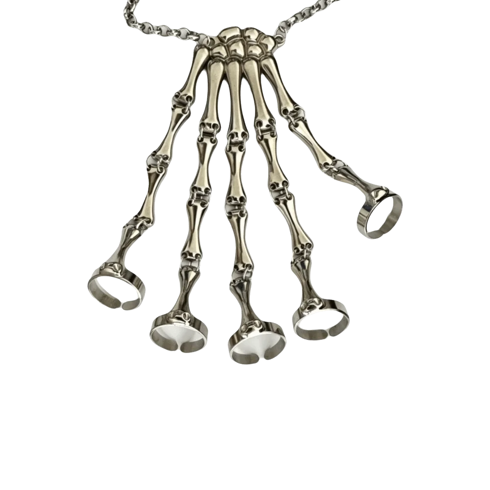 Gothic Skeleton Claw Five-Finger Bracelet – Adjustable Metal Gothic Claw Bracelet PLUSH Silver