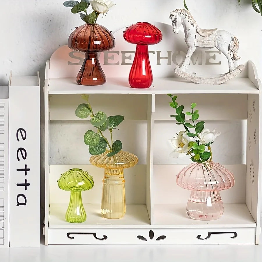 Transparent Glass Mushroom Vase – Hydroponic Planter Decorative Glass Vase PLUSH