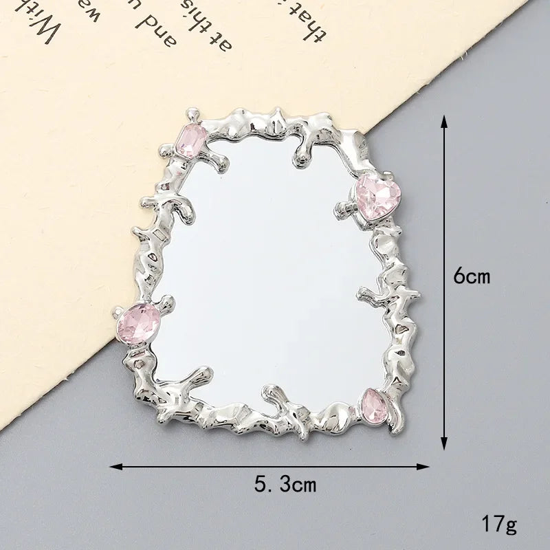 Heart Shaped Gem Makeup Mirror – Y2K Mini Portable Handheld Compact Makeup Mirror PLUSH D2785