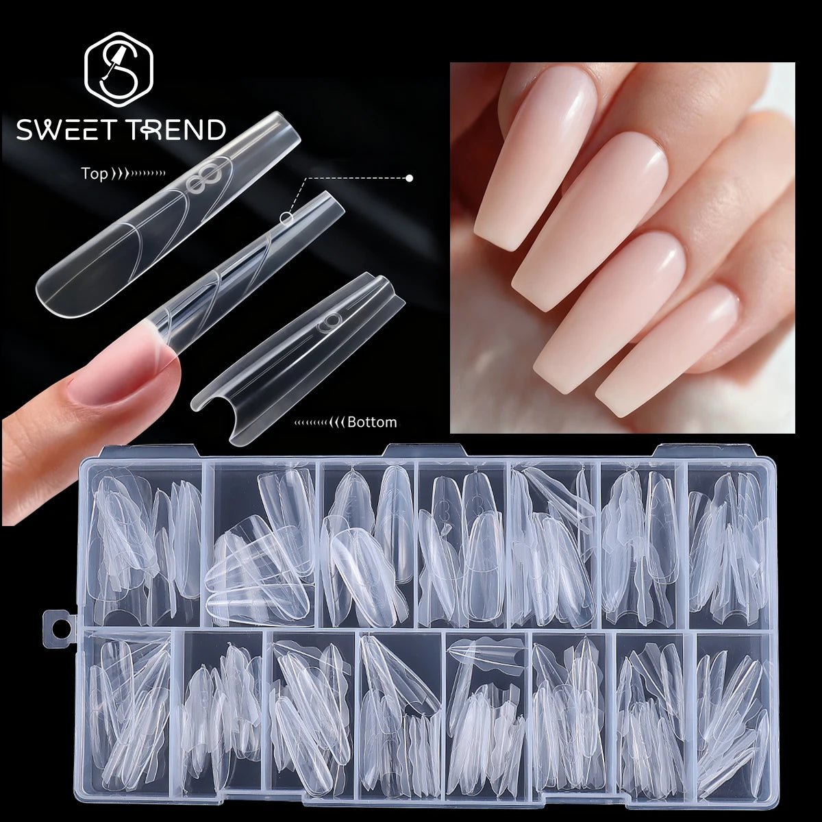180pcs Sandwich Dual Nail Extension Molds – Oval & Coffin 15 Sizes Nail Extension Molds PLUSH