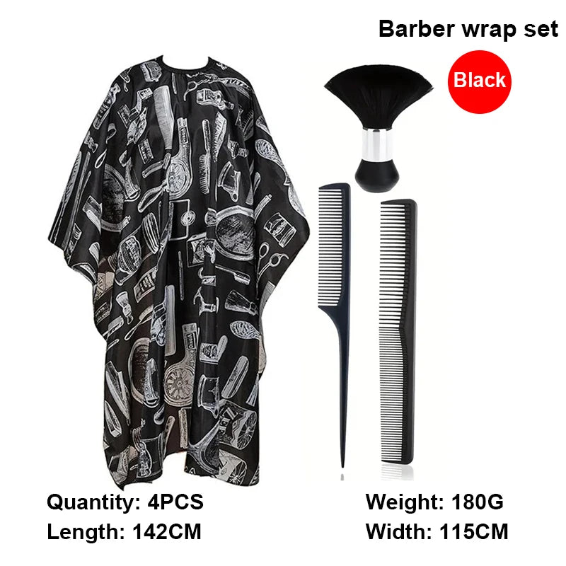 Salon Barber Cloak Set 4pcs/5pcs with Brush & Comb Barber Cloak Set PLUSH 4pcs set B