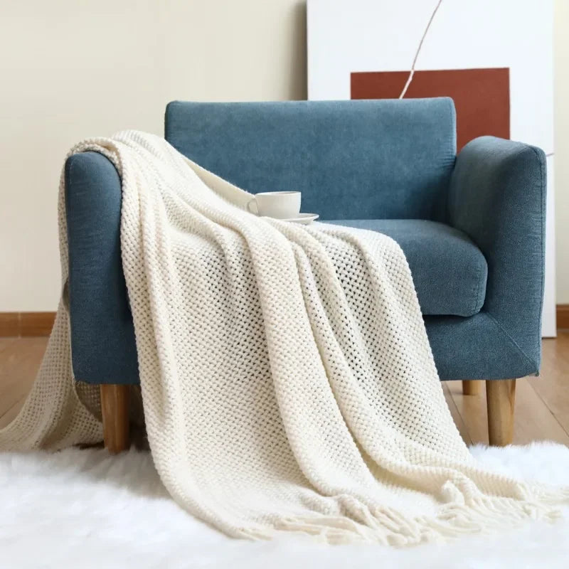 Scandinavian Knit Throw Blanket – 100% Acrylic Sofa Cover Knit Throw Blanket PLUSH white 127x176CM