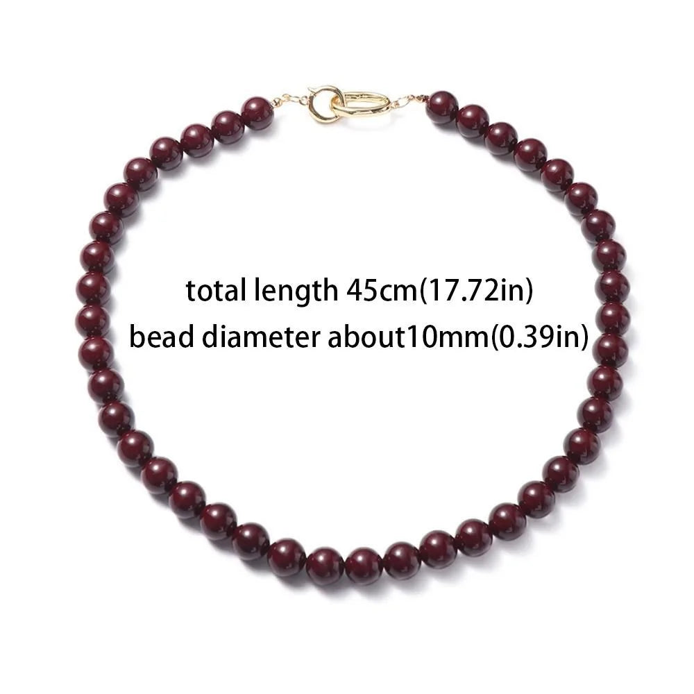 Vintage Vermilion Red Beaded Choker | Imitation Crystal Necklace Beaded Choker Necklace PLUSH Red