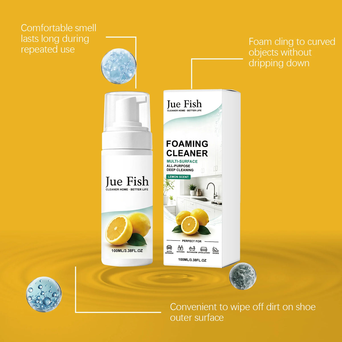 Jue-Fish Multi-Surface Foaming Cleaner No-Rinse Spray Multi-Surface Cleaner Spray PLUSH