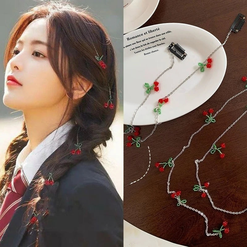 Red Cherry Tassel Hair Clip – Braided Wax Thread Charm Tassel Hair Clip PLUSH