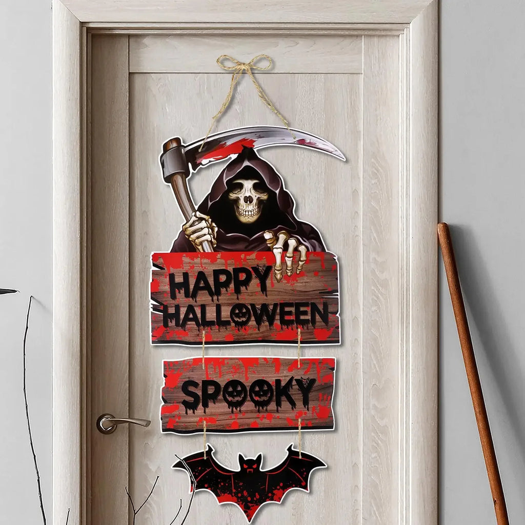 Halloween Door Hanger Decorations – Bats, Skeleton & Pumpkin Halloween Wall Decor PLUSH