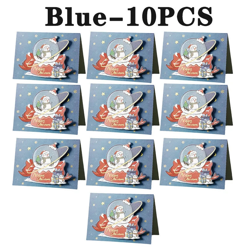 Santa Folding Christmas Greeting Cards – Xmas & New Year Wishes Christmas Greeting Cards PLUSH Blue-10PCS