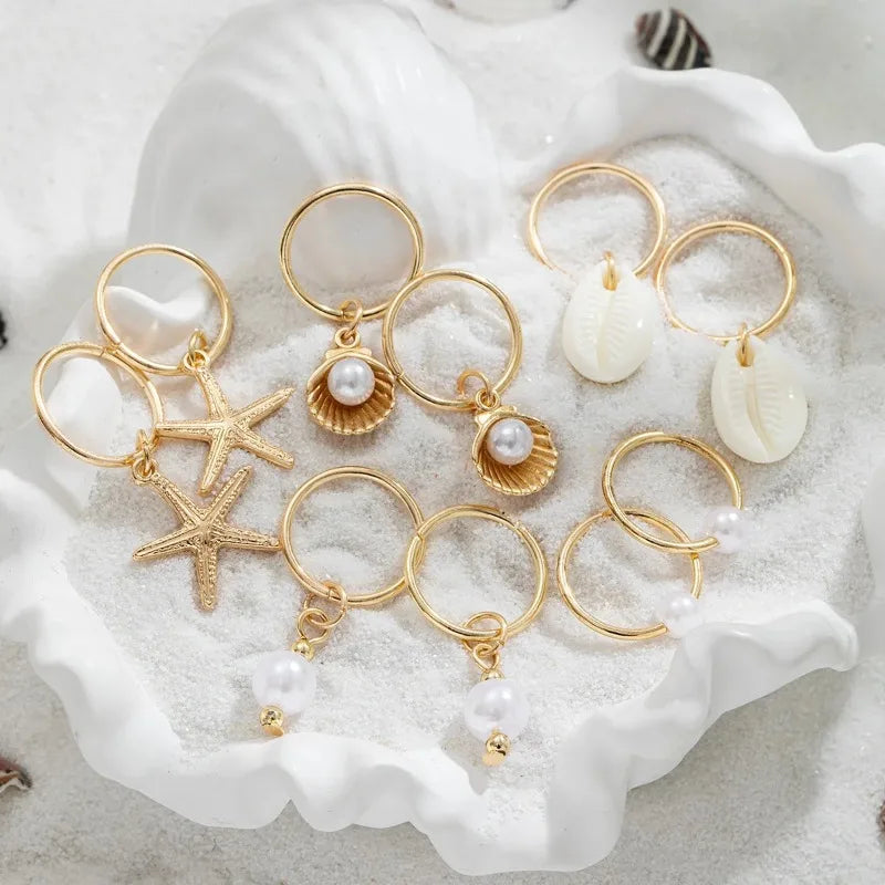 10pcs Sea Shell Braided Hair Rings – Bohemian Hair Clips Hair Rings Set PLUSH
